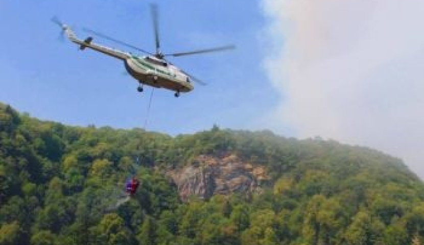 ბორჯომის ხეობაში ხანძარს მეხანძრეები და სასაზღვრო ვერტმფრენი აქრობს