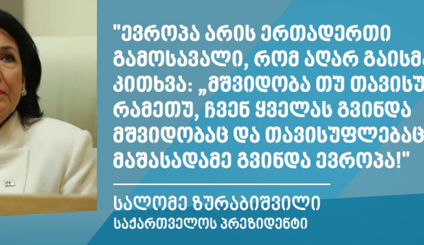 "ჩვენ ყველას გვინდა მშვიდობაც და თავისუფლებაც, მაშასადამე გვინდა ევროპა!" - სალომე ზურაბიშვილი